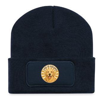 Life is golden mit Golden Retriever - Recycelte Patch Beanie - French Navy - Vorne