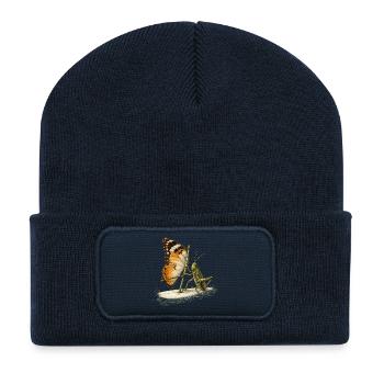 Grashüpfer auf Surfbrett mit Schmetterling Segel - Recycelte Patch Beanie - French Navy - Vorne