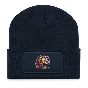 Ich rede mit Fischen – Angler Bär - Recycelte Patch Beanie - French Navy - Vorne