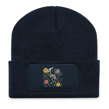 Pterodactylus Skelett mit Blumen - Recycelte Patch Beanie - French Navy - Vorne