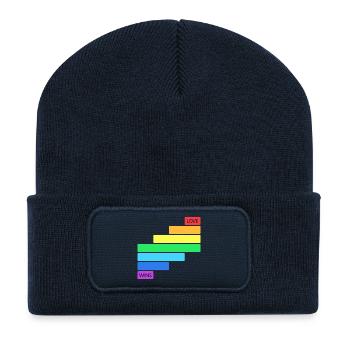 Love Wins - Regenbogen Querstreifen Design - Recycelte Patch Beanie - French Navy - Vorne