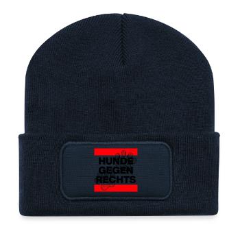 HUNDE GEGEN RECHTS, NO AFD NO NZS, NIE WIEDER - Recycelte Patch Beanie - French Navy - Vorne
