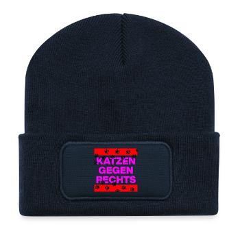 KATZEN GEGEN RECHTS, NO AFD NO NZS, NIE WIEDER - Recycelte Patch Beanie - French Navy - Vorne