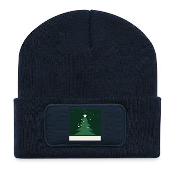 Minimalist Christmas Tree Green Star - Recycled Patch Beanie - french navy - Front