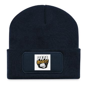 Papa regelt Kraftvoller Comicstil - Recycelte Patch Beanie - French Navy - Vorne