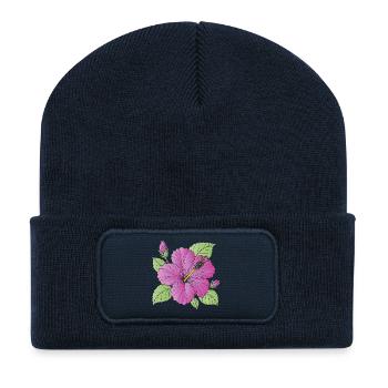 Purple Hibiscus Flower with Buds Illustration - Recycled Patch Beanie - french navy - Front