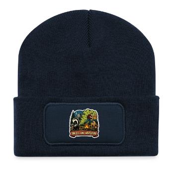 Funny Skunk Camping Adventure Retro Art - Recycled Patch Beanie - french navy - Front