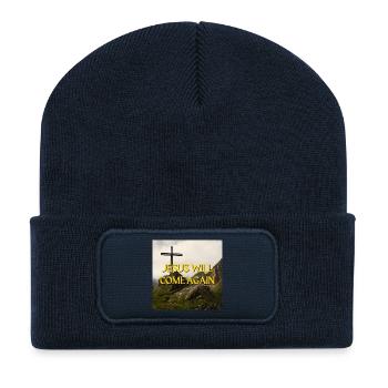 Jesus Will Come Again Mountain Cross Spiritual Gra - Recycled Patch Beanie - french navy - Front
