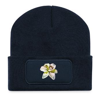 Minimalist Lily – Floral Illustration - Recycled Patch Beanie - french navy - Front