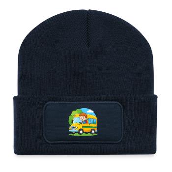Yellow school bus for school enrolment – back-to-school bus - Recycled Patch Beanie - french navy - Front