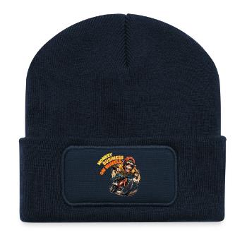 Monkey Riding BMX Bicycle Art - Recycled Patch Beanie - french navy - Front
