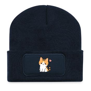 Kawaii Chat tigré orange mignon avec un cœur - Beanie recyclé à patch - bleu marine - Devant