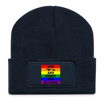 DAS B IN AFD STEHT FÜR BILDUNG, NIE WIEDER, NO AFD - Recycelte Patch Beanie - French Navy - Vorne