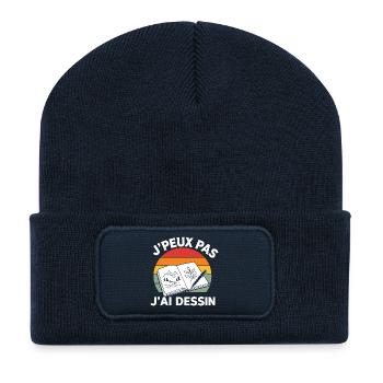 Je Peux Pas J'ai Dessin Citation Retro Sunset - Beanie recyclé à patch - bleu marine - Devant