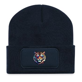 Psychedelic Tiger with Sunglasses - Recycled Patch Beanie - french navy - Front