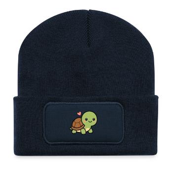 Cute Kawaii Turtle With Heart Adorable Animal Love - Recycled Patch Beanie - french navy - Front
