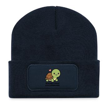 Lentement et sûrement est mon superpouvoir mignon Kawaii Turtl - Beanie recyclé à patch - bleu marine - Devant