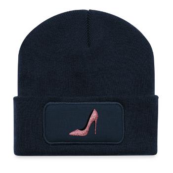 Talons hauts pailletés roses - Motif de mode - Beanie recyclé à patch - bleu marine - Devant