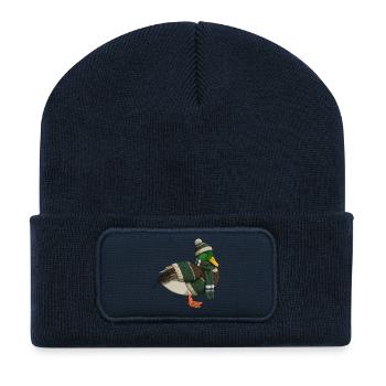 Ente im Strickpullover Winter Weihnachten - Recycelte Patch Beanie - French Navy - Vorne