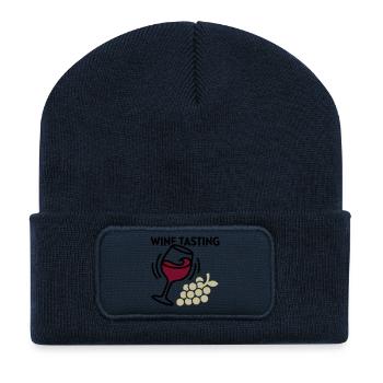Weinprobe Glas Trauben Icon - Recycelte Patch Beanie - French Navy - Vorne