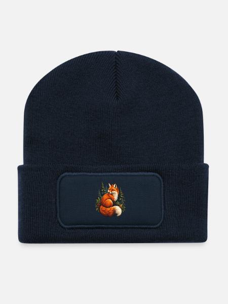 Fuchs Im Wald – Eigenständiges Motiv 3 Von 4 - Recycelte Patch Beanie - French Navy