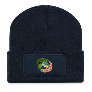 ara mit Palmblättern - Recycelte Patch Beanie - French Navy - Vorne
