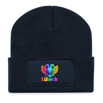 Lübeck unter dem Regenbogen - Recycelte Patch Beanie - French Navy - Vorne