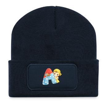 A - Buchstabe: mit Baby im Piratenlook - Recycelte Patch Beanie - French Navy - Vorne