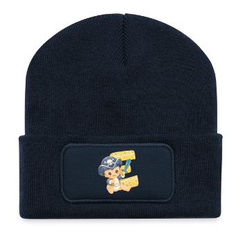 E - Buchstabe: Kleiner Piratenkapitän Baby - Recycelte Patch Beanie - French Navy - Vorne