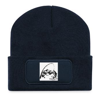Bergsee-Fischer Silhouettenkunst - Recycelte Patch Beanie - French Navy - Vorne