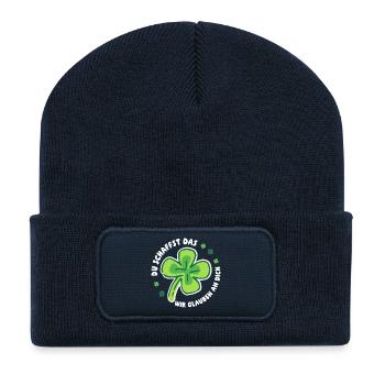 Du schaffst das! Wir glauben an dich! - Glück Mut - Recycelte Patch Beanie - French Navy - Vorne