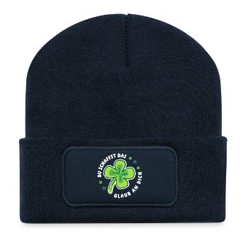 Du schaffst das! Glaub an dich! - Innere Stärke - Recycelte Patch Beanie - French Navy - Vorne