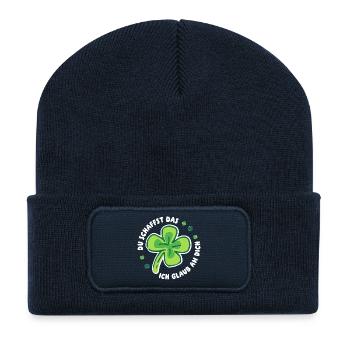 Du schaffst das! – Ich glaub an dich! -  Mutmacher - Recycelte Patch Beanie - French Navy - Vorne