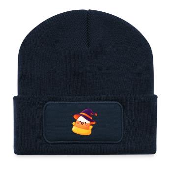 Kuscheliger Candy-Kürbis mit Hexenhut - Recycelte Patch Beanie - French Navy - Vorne
