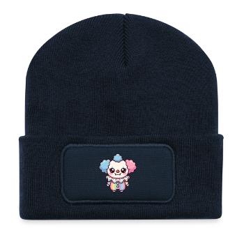 Süßer Cartoon-Clown mit Pastellfarben und großen Augen - Recycelte Patch Beanie - French Navy - Vorne