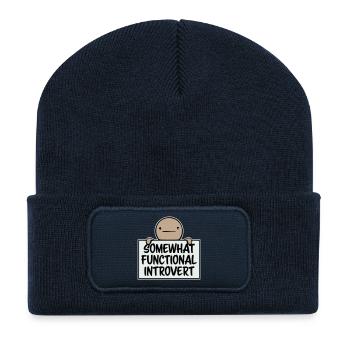 Somewhat Functional Introvert Spruch Logo Text - Recycelte Patch Beanie - French Navy - Vorne
