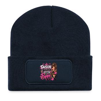 Tausche Bruder gegen Puppe - Recycelte Patch Beanie - French Navy - Vorne
