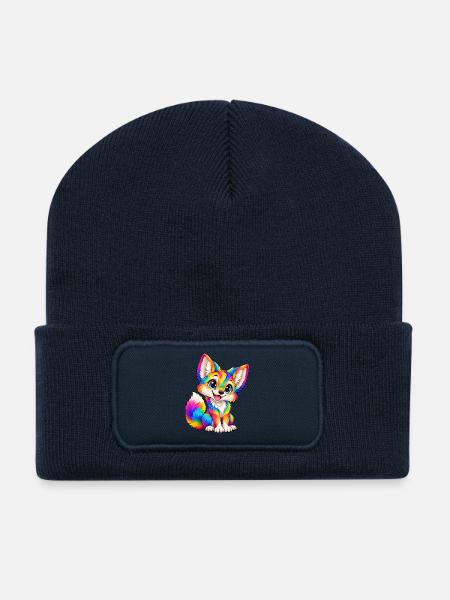 Kawaii Multicolor Coyote - Recycelte Patch Beanie - French Navy