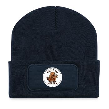 Holz Im Herzen Tischler Opa Biber Shirt - Recycelte Patch Beanie - French Navy - Vorne