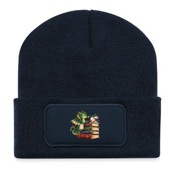 Drachenlesezauber auf Bücherstapel - Recycelte Patch Beanie - French Navy - Vorne