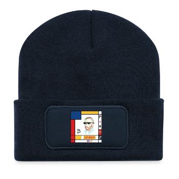 Retro-Mondrian-Porträt Samstag - Recycelte Patch Beanie - French Navy - Vorne