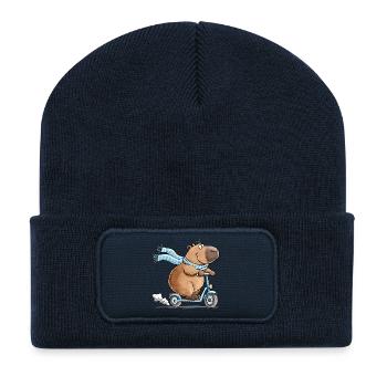 Capybara auf Roller Lustiges Tiermotiv Scooter - Recycelte Patch Beanie - French Navy - Vorne
