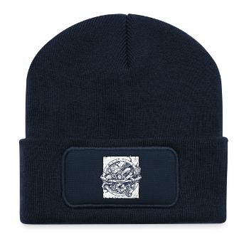 Nautischer Kraken Globus - Recycelte Patch Beanie - French Navy - Vorne