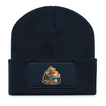 Wegweiser am Bergsee Sonnenuntergang - Recycelte Patch Beanie - French Navy - Vorne