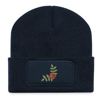 Rote Beeren-Büschel auf grünen Blättern - Recycelte Patch Beanie - French Navy - Vorne
