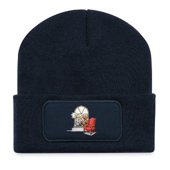 Zwei aasgeier am Fenster - Recycelte Patch Beanie - French Navy - Vorne