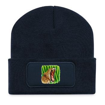 Leopard im Dschungel im Farbenspiel - Recycelte Patch Beanie - French Navy - Vorne
