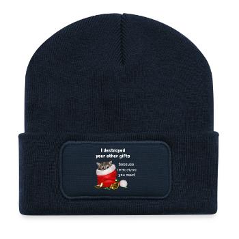I destroyed your other gifts - Kätzchen - Recycelte Patch Beanie - French Navy - Vorne