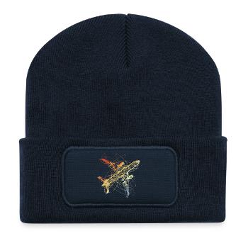 Flugzeug Skizze Vintage - Recycelte Patch Beanie - French Navy - Vorne