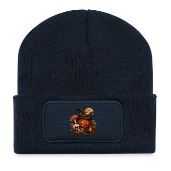 Dunkle Magie: Exklusives Halloween-Design - Recycelte Patch Beanie - French Navy - Vorne